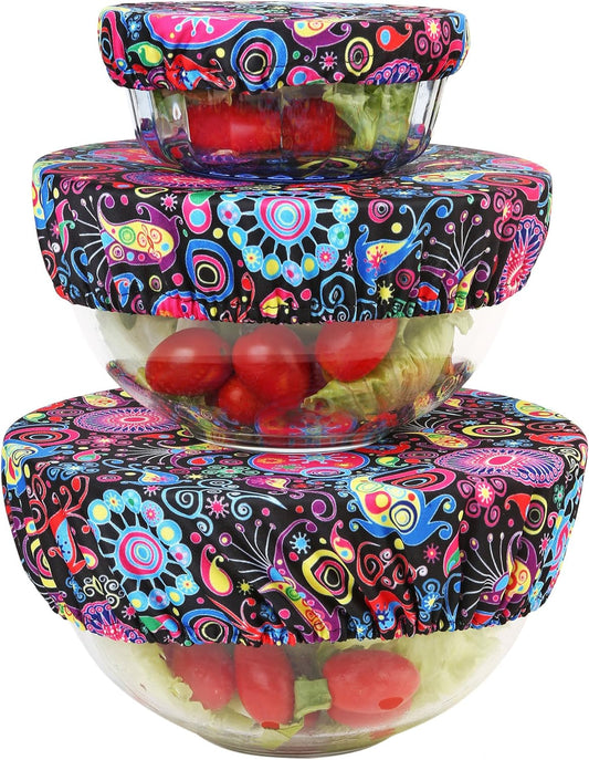 Elastic Reusable Bowl Covers for Bread Proofing, Fabric Cloth Sourdough Bowl Covers for Proofing - Set of 3, Bloom